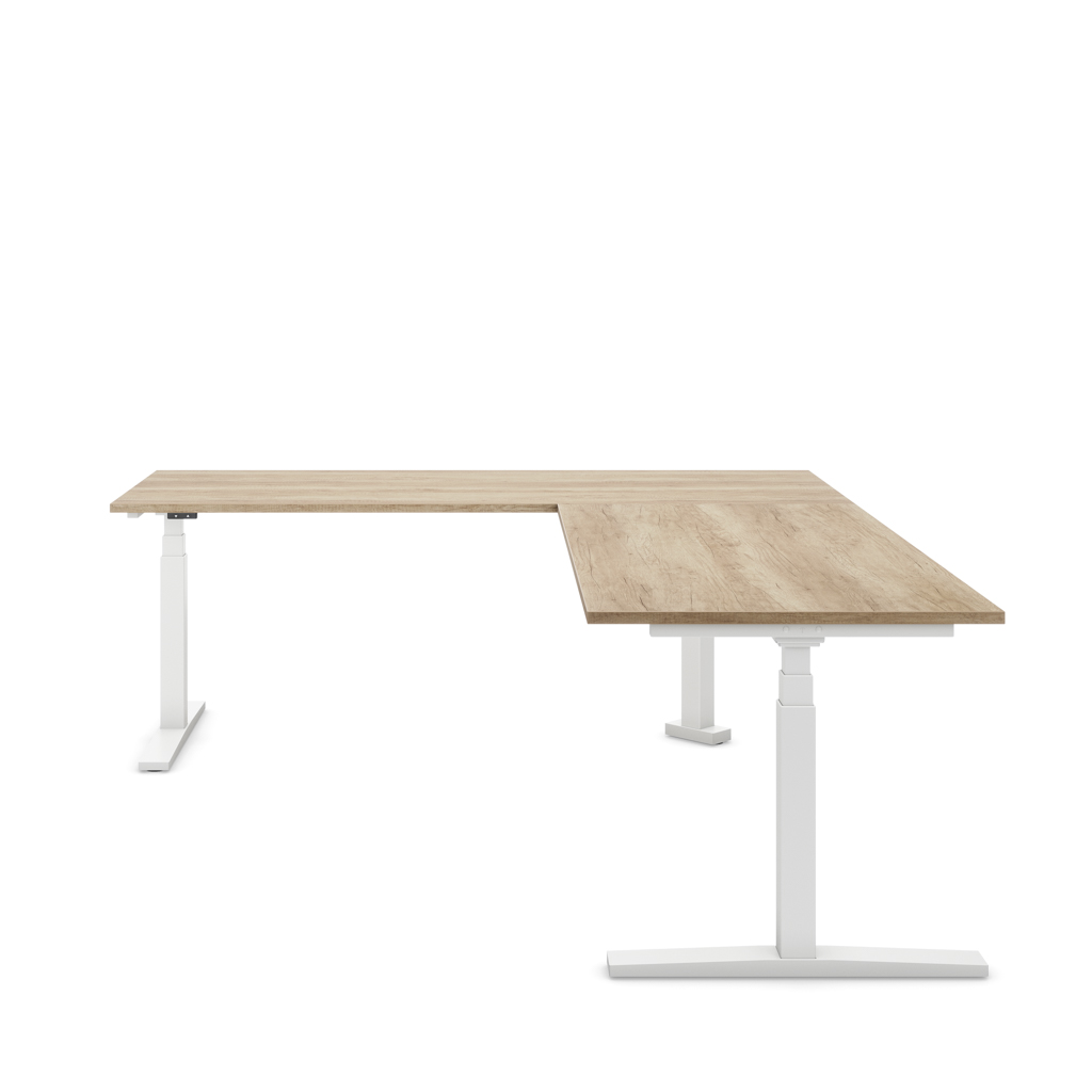 Höhenverstellbarer Eckschreibtisch Imperio® Lift Corner, Anbautisch rechts, Eiche Dekor/Weiss 240x180