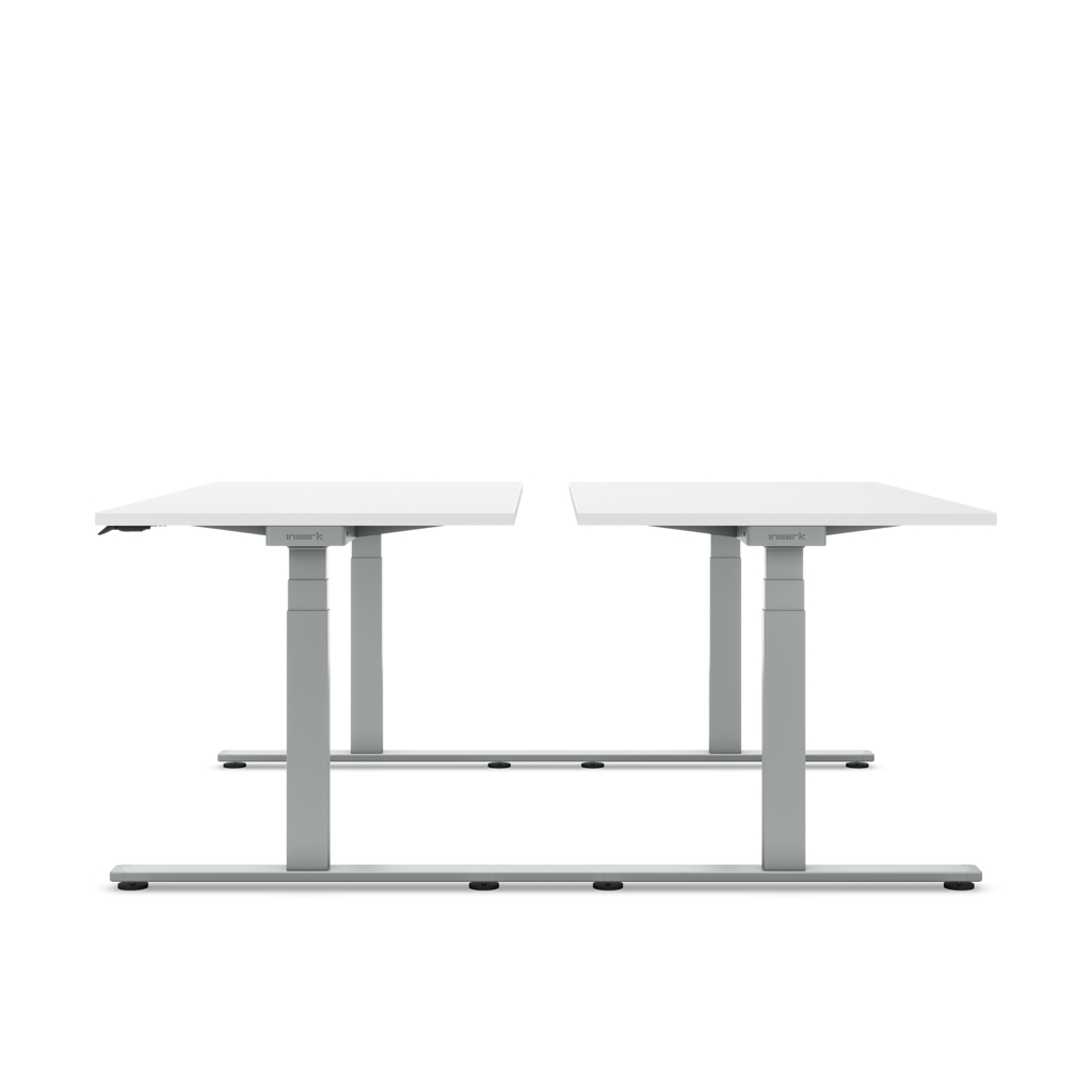 Höhenverstellbarer Team-Schreibtisch Masterlift® Flex Light, Weiss/Silber 180x80