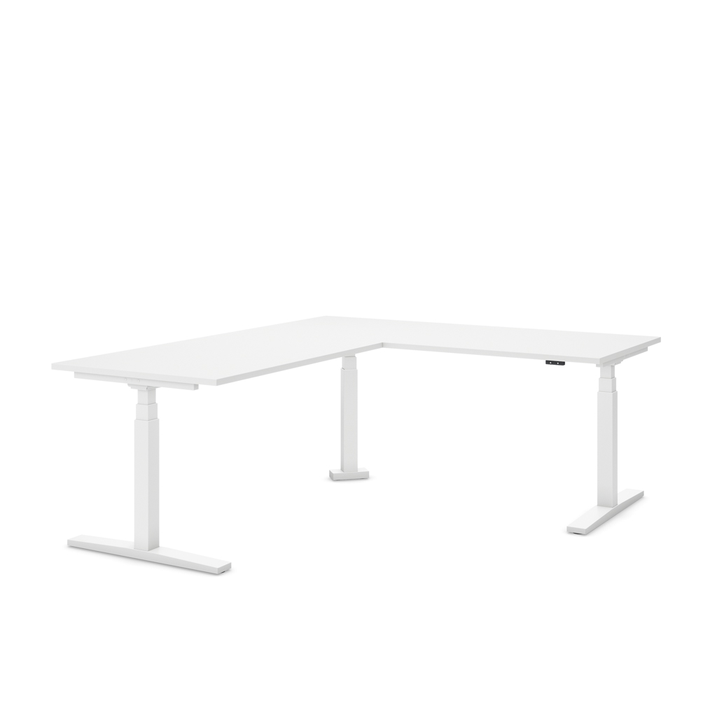 Höhenverstellbarer Eckschreibtisch Imperio® Lift Corner, Anbautisch links, Weiss/Weiss 200x180