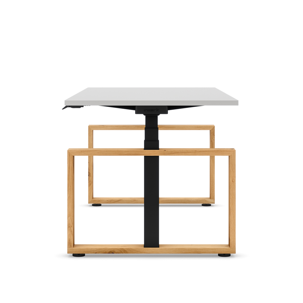 Höhenverstellbarer Schreibtisch Masterlift® Flex Loop-Edition, Holz Rechteck, Lichtgrau Dekor/Schwarz 160x80