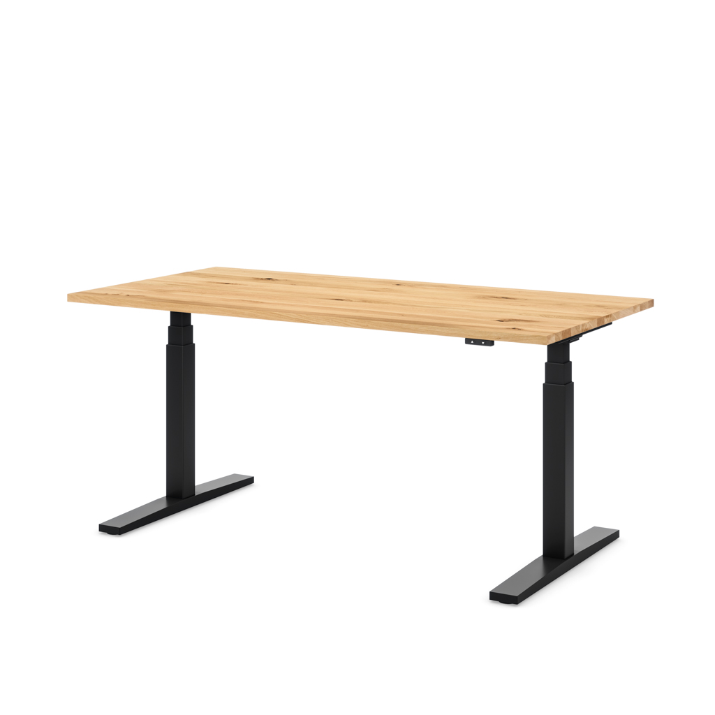 Höhenverstellbarer Schreibtisch Imperio® Lift Q2 Eiche Massivholz/Schwarz 160x80