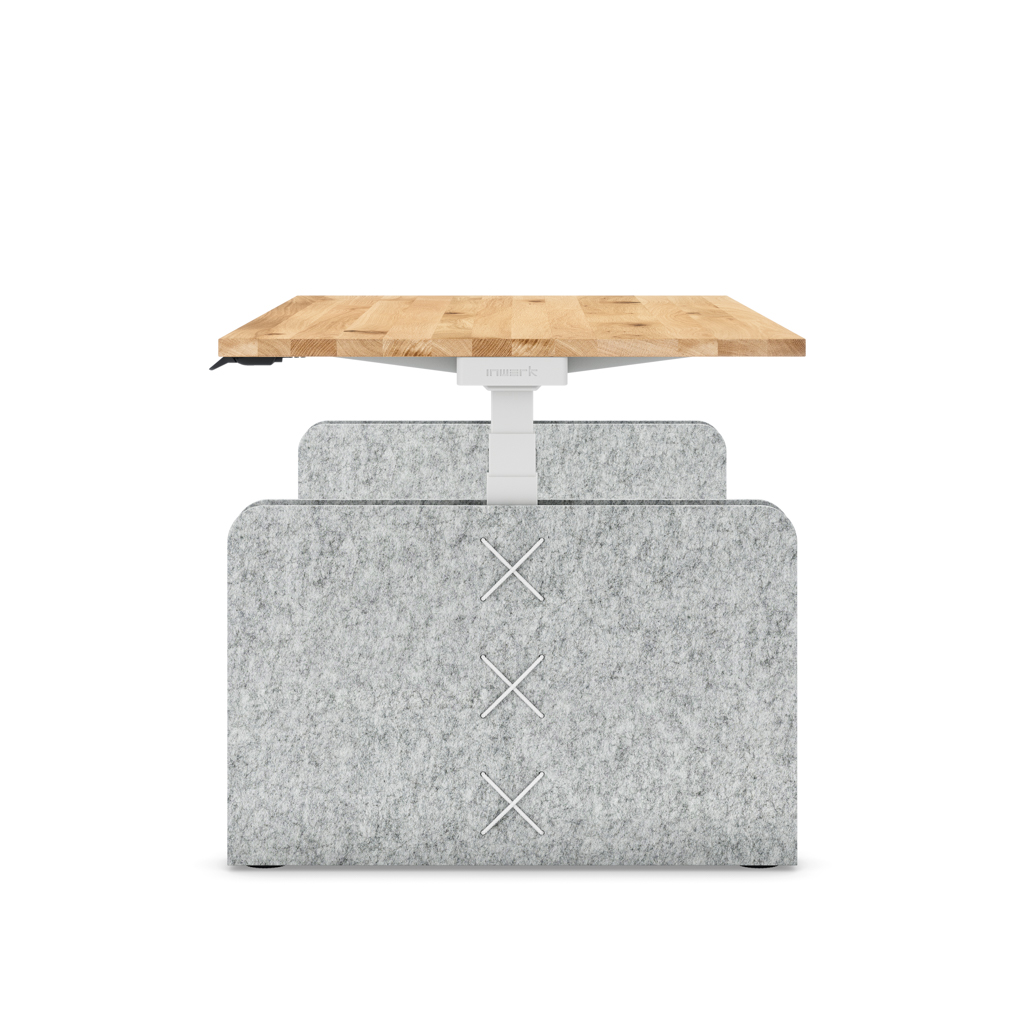 Höhenverstellbarer Schreibtisch Masterlift® Flex Akustix®-Edition, Rechteck Hellgrau, Eiche Massivholz/Weiss 160x80