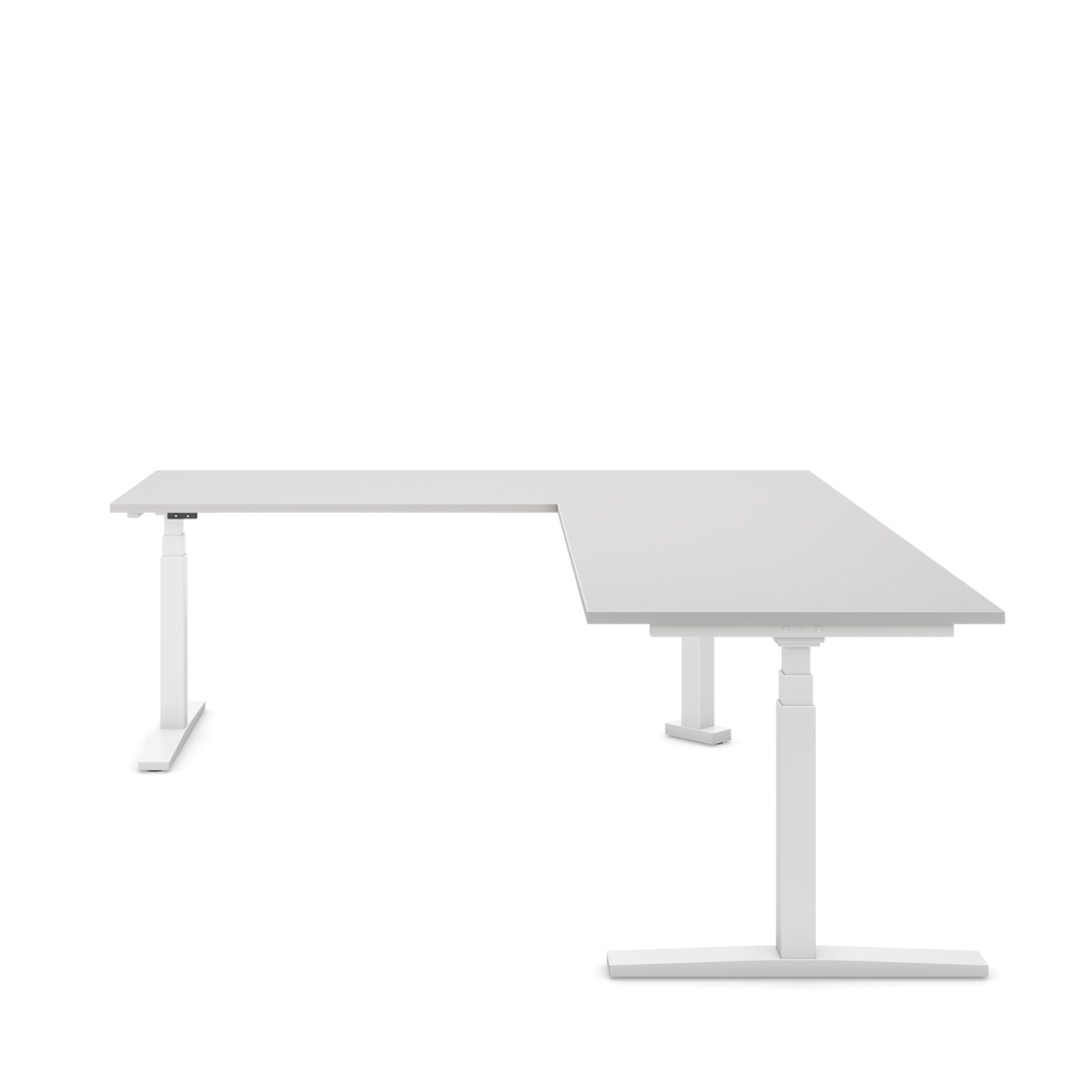 Höhenverstellbarer Eckschreibtisch Imperio® Lift Corner, Anbautisch rechts, Lichtgrau/Weiss 240x180