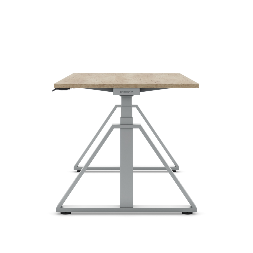 Höhenverstellbarer Schreibtisch Masterlift® Flex Loop-Edition, Stahl Trapez, Eiche Dekor/Silber 180x80