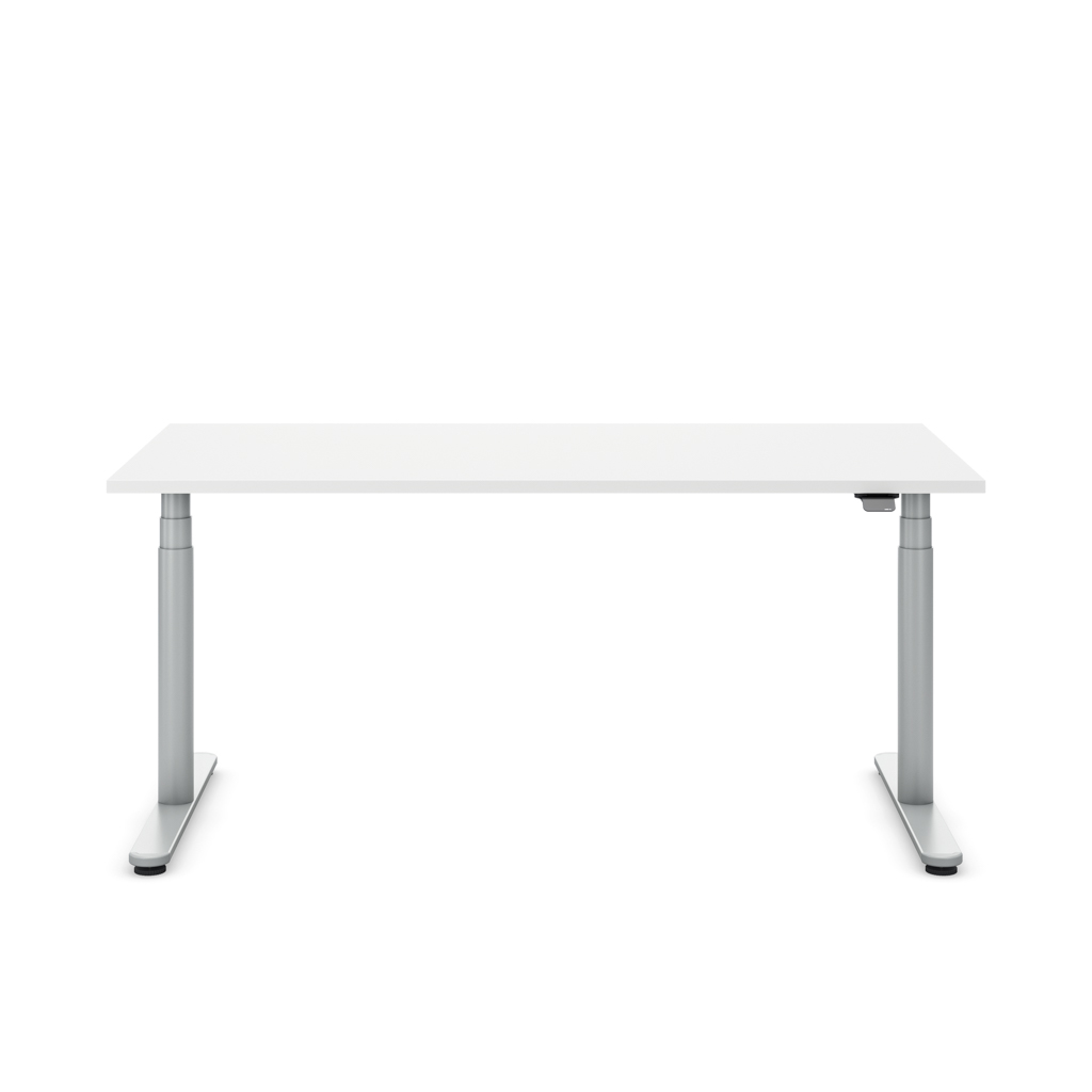 Höhenverstellbarer Schreibtisch Masterlift® Flex Basic rund, Weiss/Silber 200x80
