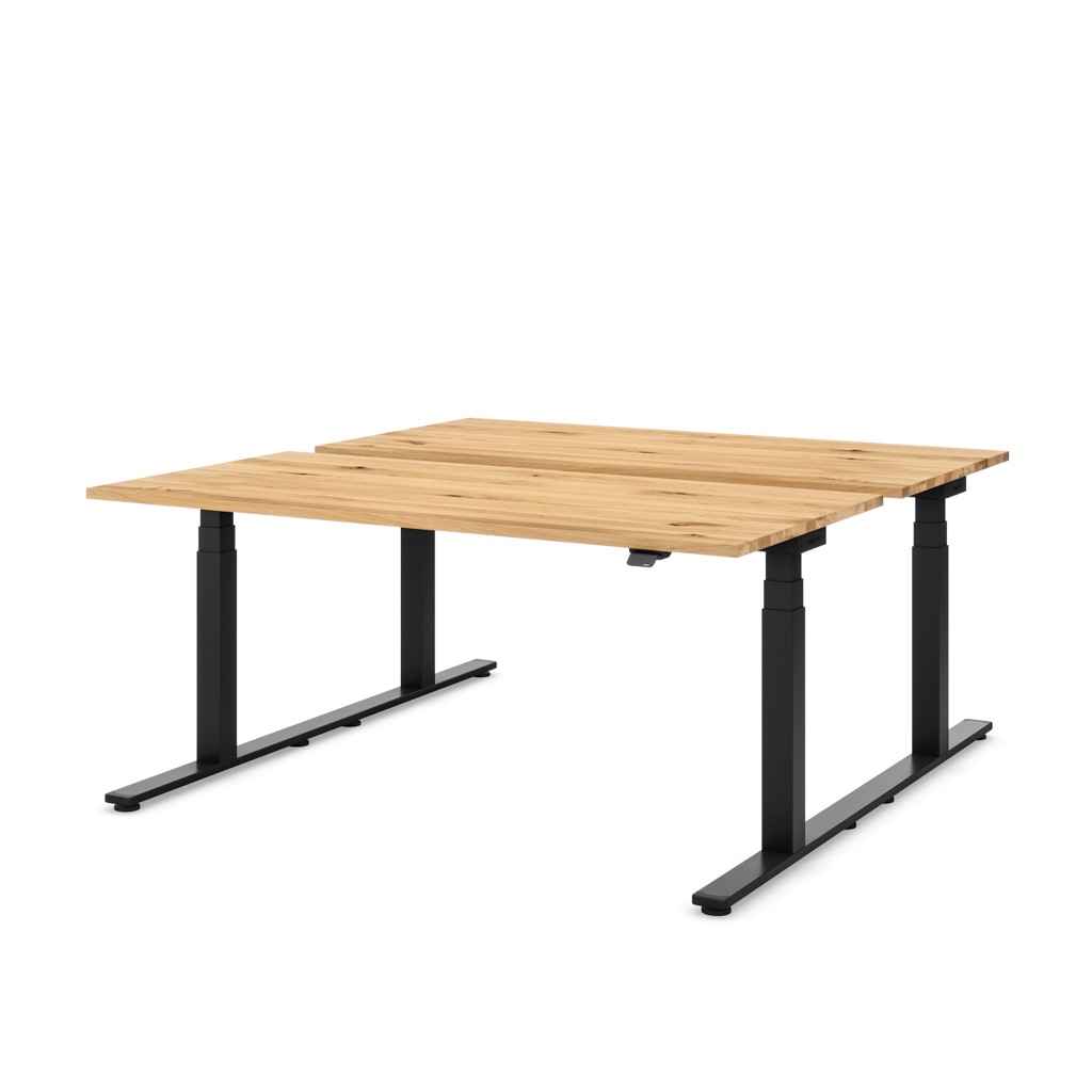 Höhenverstellbarer Team-Schreibtisch Masterlift® Flex Basic, Eiche Massivholz/Schwarz 160x80