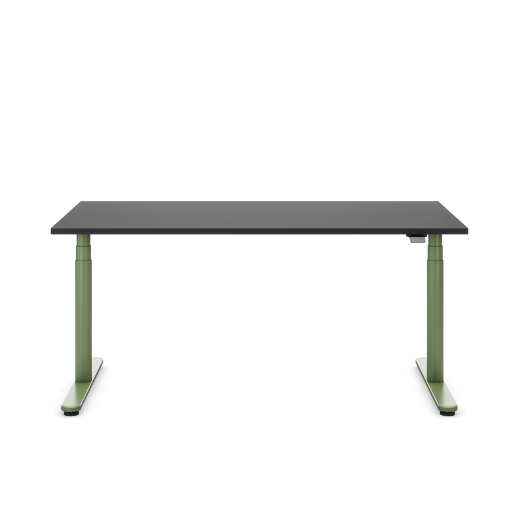 Höhenverstellbarer Schreibtisch Masterlift® Flex Basic rund, Schwarz/Resedagrün 180x80