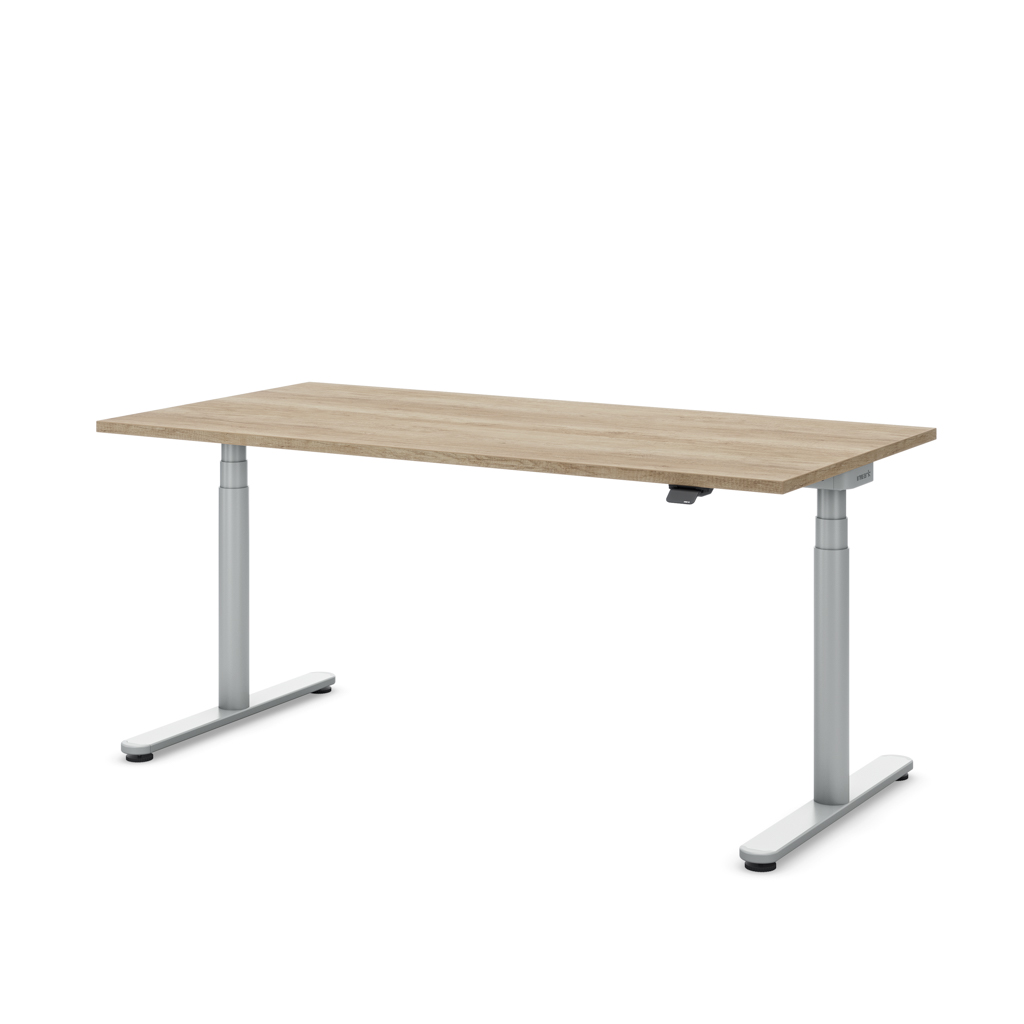 Höhenverstellbarer Schreibtisch Masterlift® Flex Basic rund, Eiche Dekor/Silber 180x80