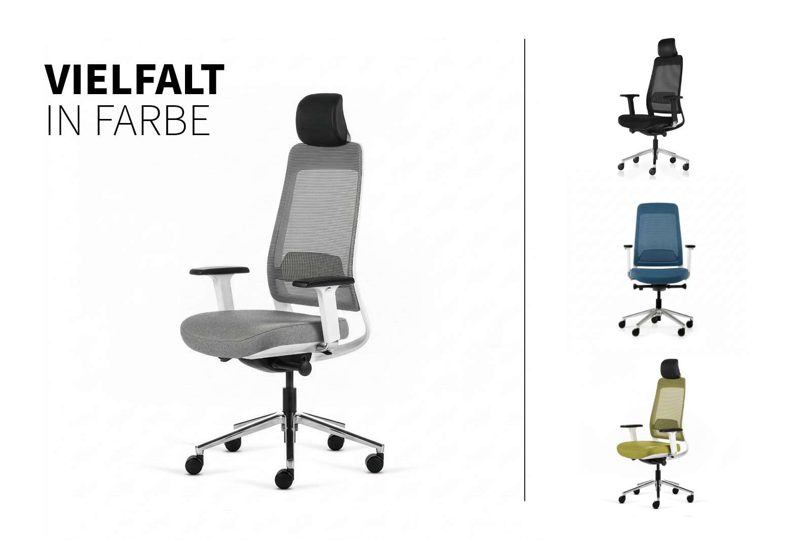 Inwerk Teamo® Original Plus - Bürostuhl mit Kopfstütze, Weiss/Grau