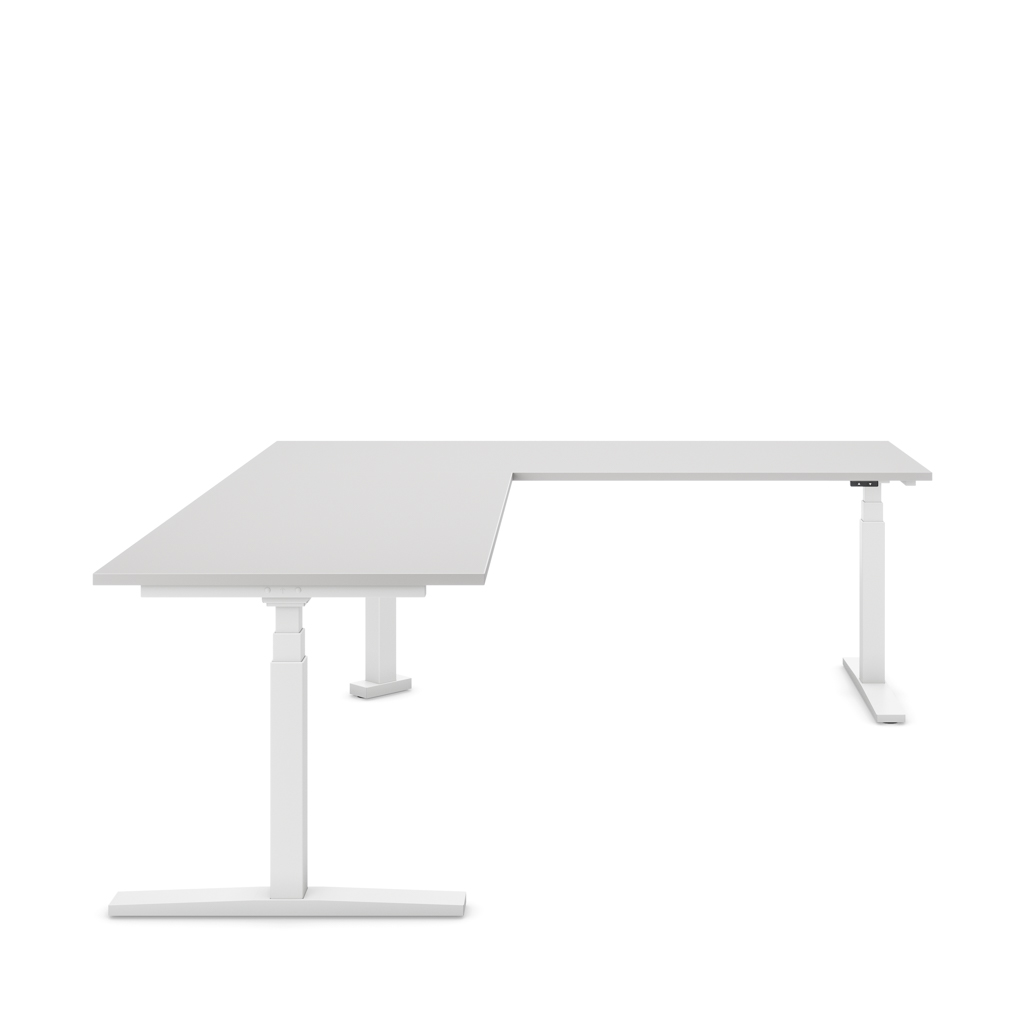 Höhenverstellbarer Eckschreibtisch Imperio® Lift Corner, Anbautisch links, Lichtgrau/Weiss 240x180