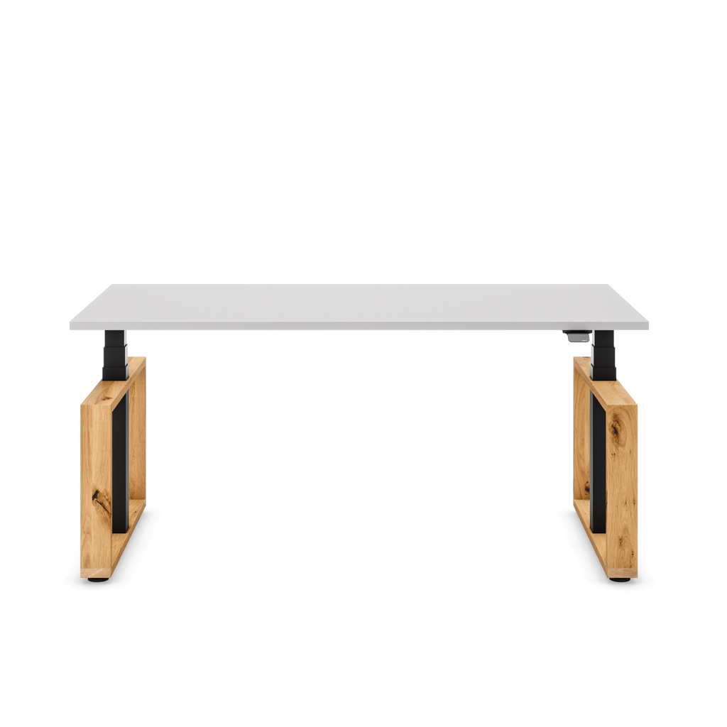 Höhenverstellbarer Schreibtisch Masterlift® Flex Loop-Edition, Holz Rechteck, Lichtgrau Dekor/Schwarz 160x80