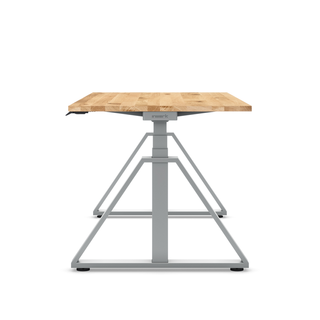Höhenverstellbarer Schreibtisch Masterlift® Flex Loop-Edition, Stahl Trapez, Eiche Massivholz/Silber 180x80