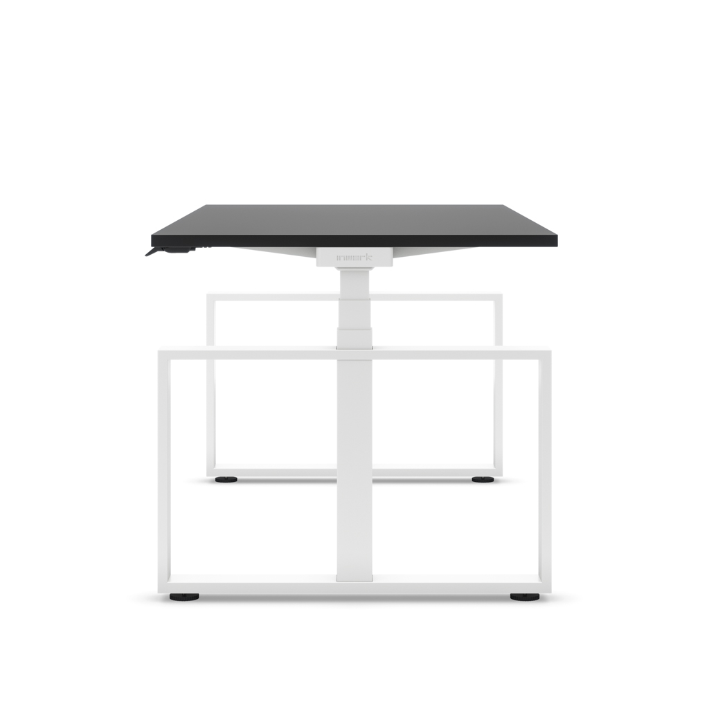 Höhenverstellbarer Schreibtisch Masterlift® Flex Loop-Edition, Stahl Rechteck, Schwarz Dekor/Weiss 200x80