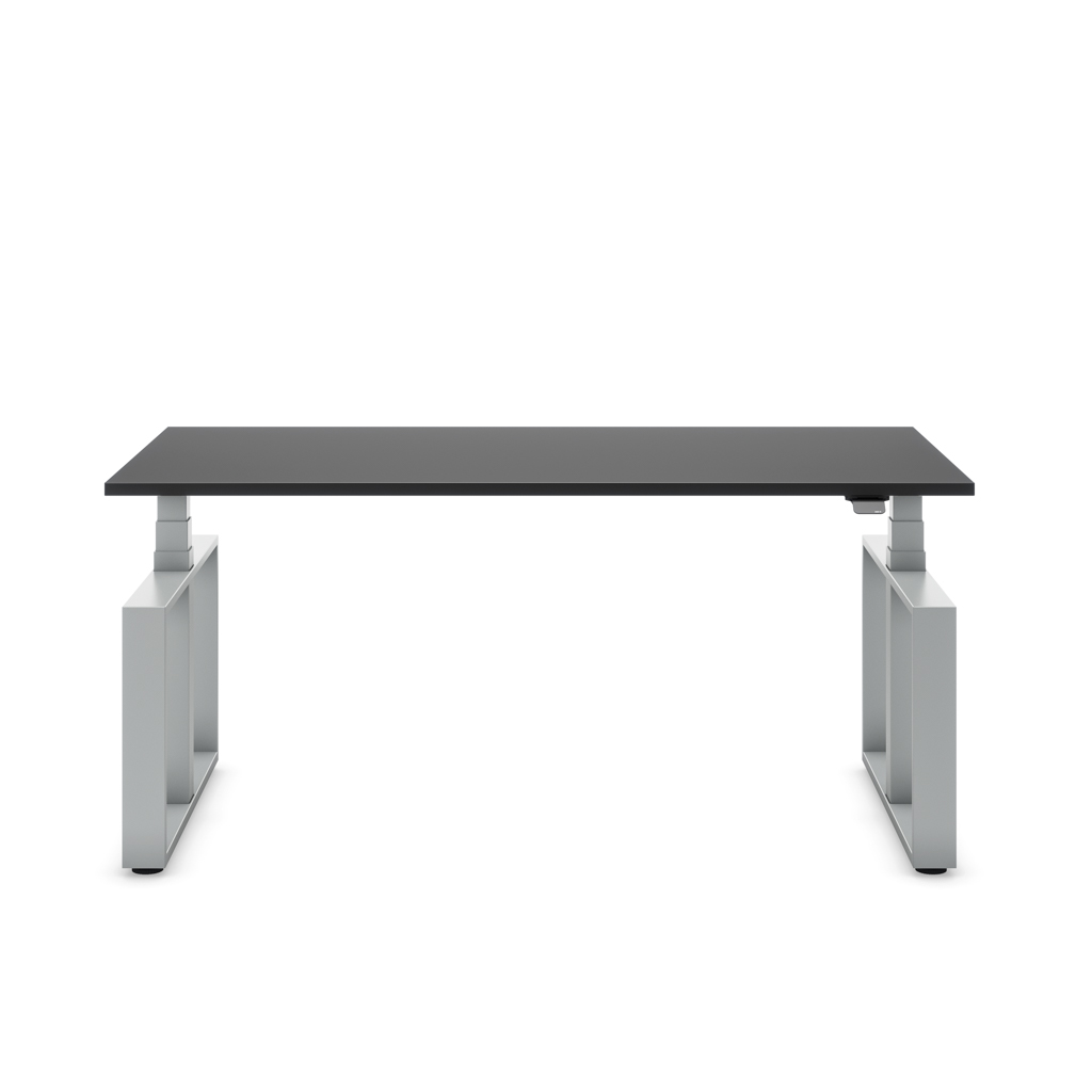 Höhenverstellbarer Schreibtisch Masterlift® Flex Loop-Edition, Stahl Rechteck, Schwarz Dekor/Silber 160x80