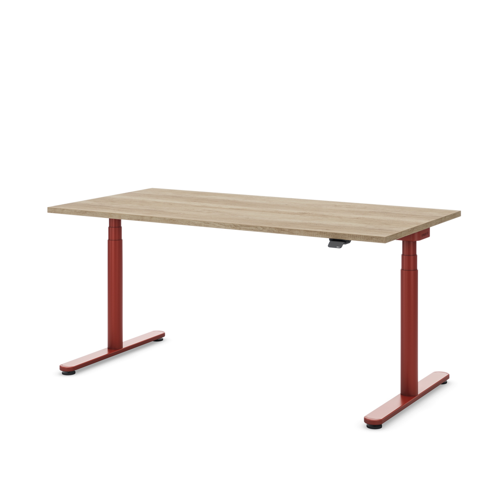 Höhenverstellbarer Schreibtisch Masterlift® Flex Basic rund, Eiche Dekor/Braunrot 180x80