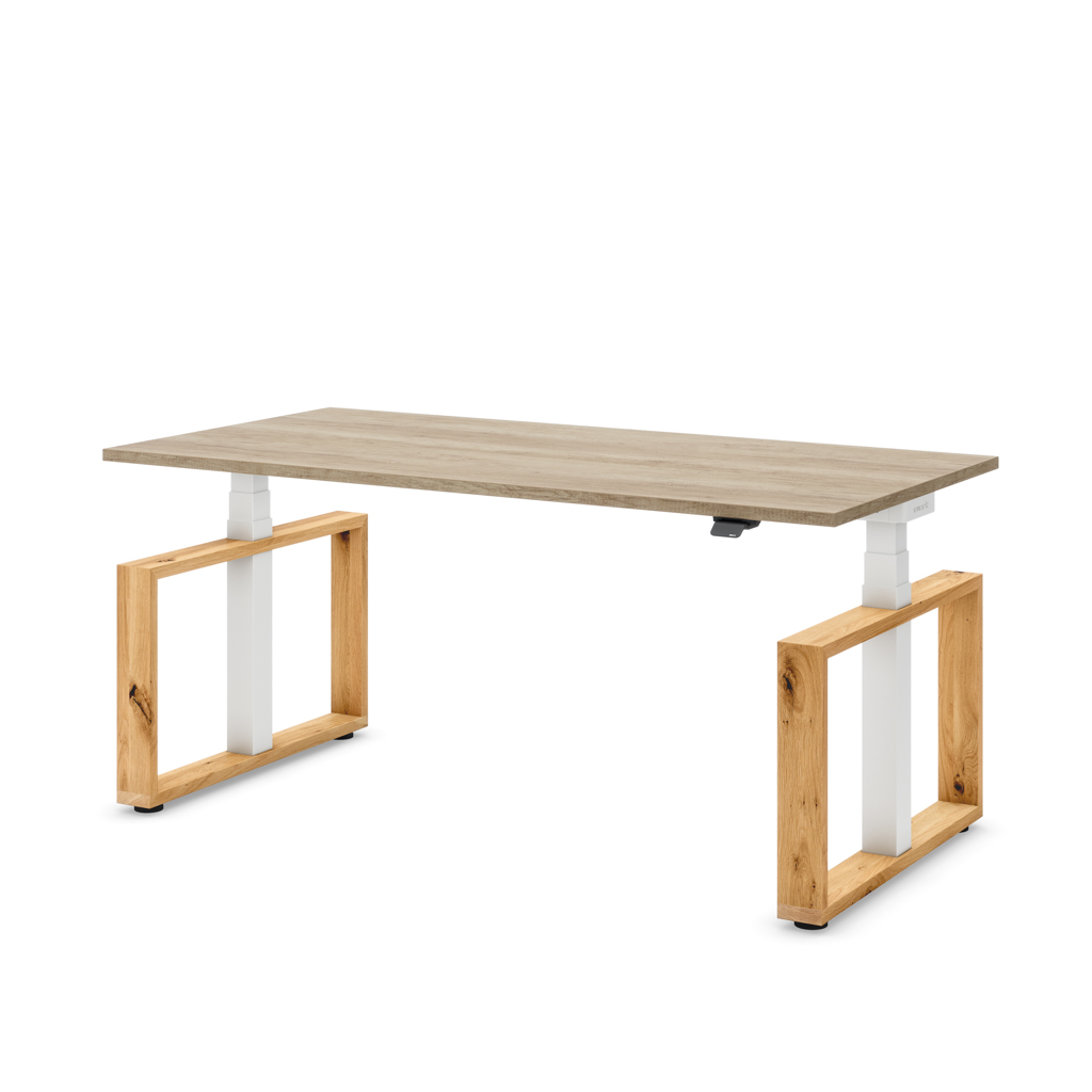 Höhenverstellbarer Schreibtisch Masterlift® Flex Loop-Edition, Holz Rechteck, Eiche Dekor/Weiss 180x80