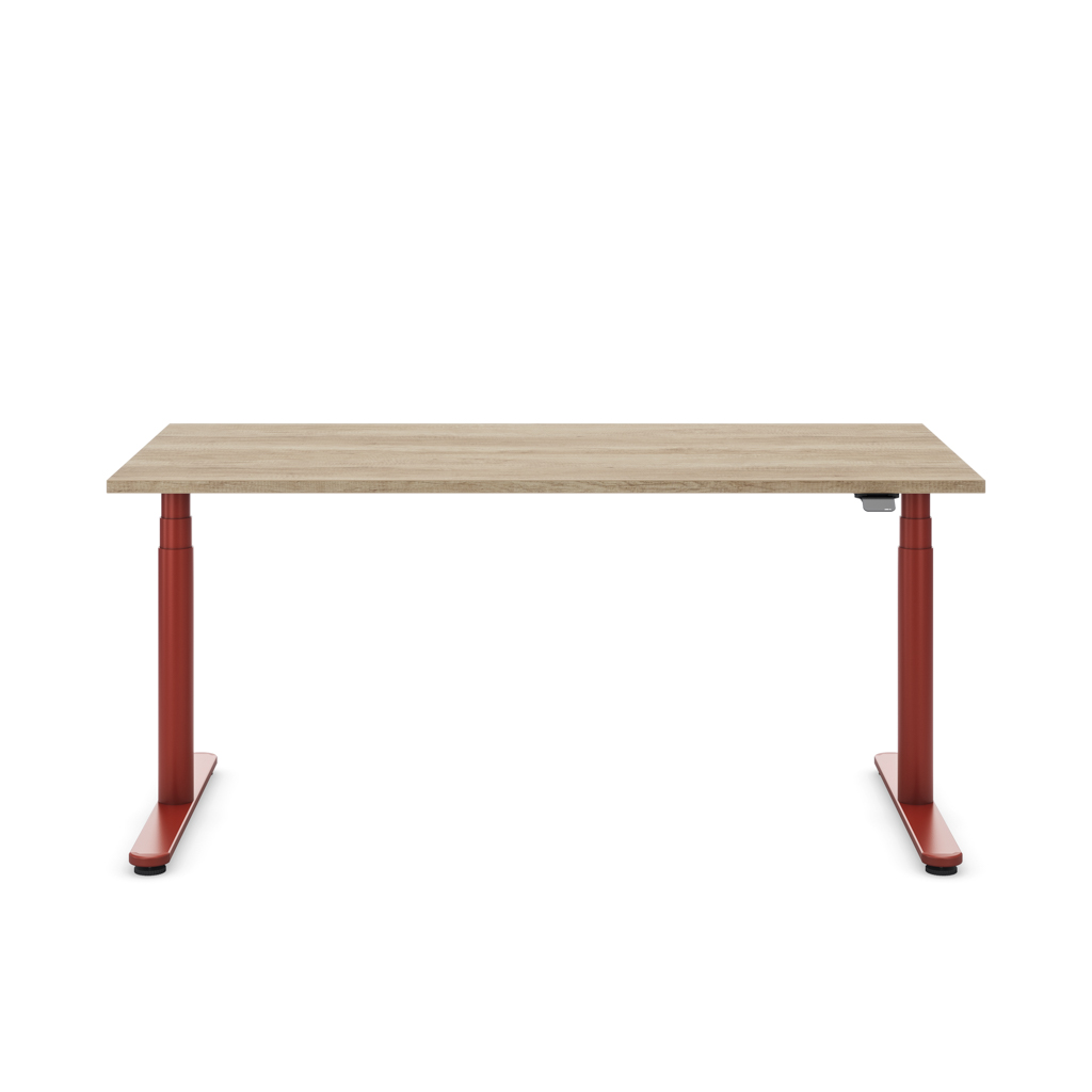 Höhenverstellbarer Schreibtisch Masterlift® Flex Basic rund, Eiche Dekor/Braunrot 180x80