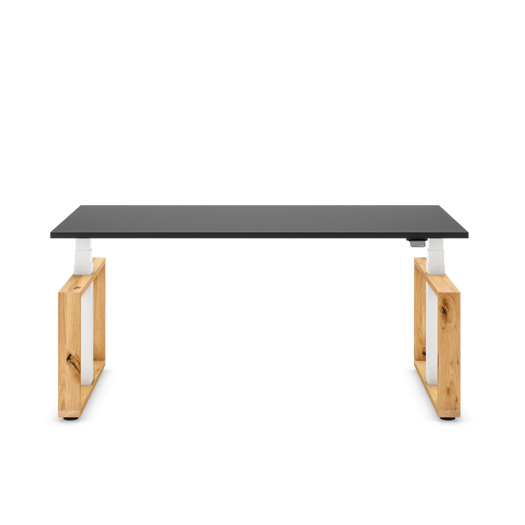Höhenverstellbarer Schreibtisch Masterlift® Flex Loop-Edition, Holz Rechteck, Schwarz Dekor/Weiss 200x80