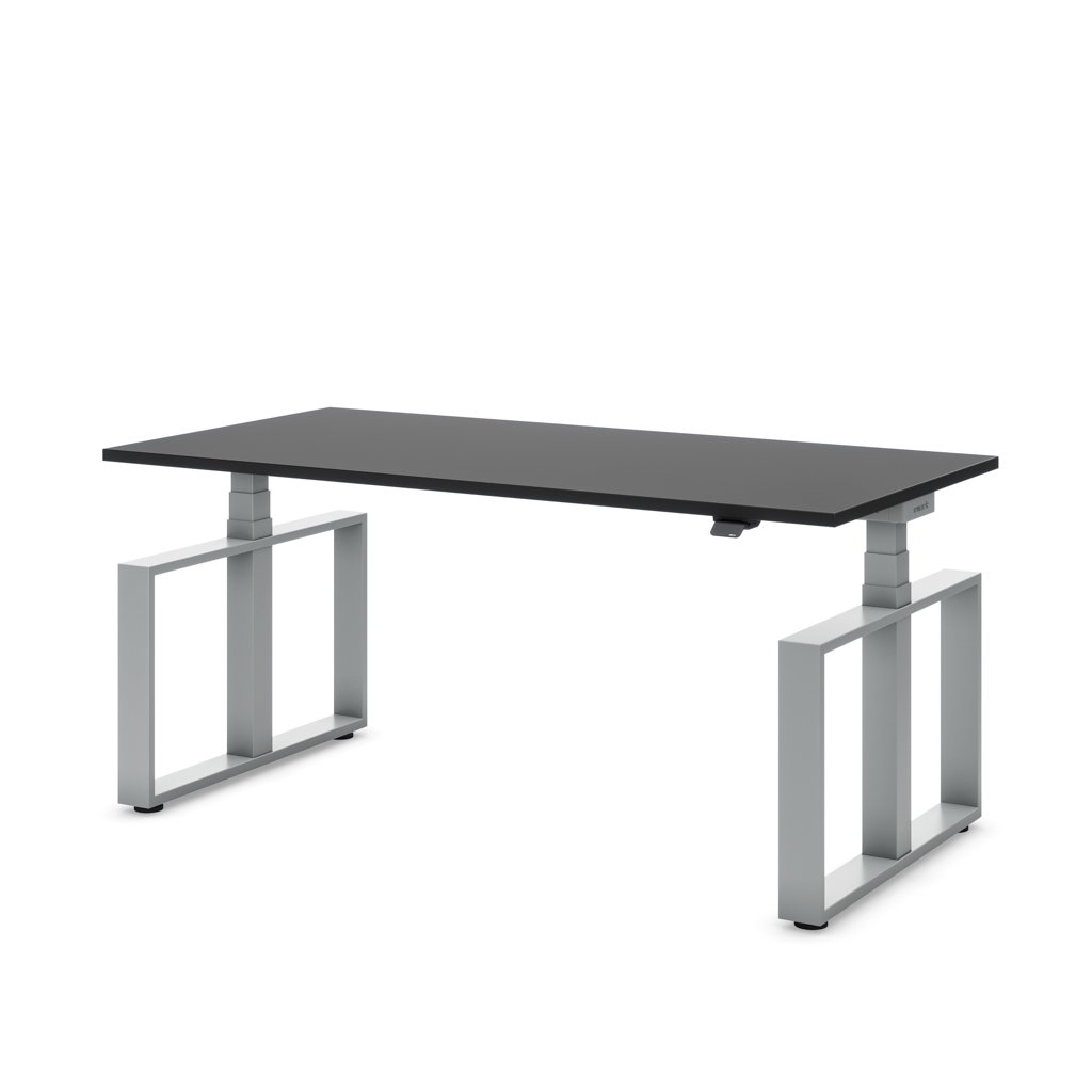 Höhenverstellbarer Schreibtisch Masterlift® Flex Loop-Edition, Stahl Rechteck, Schwarz Dekor/Silber 160x80