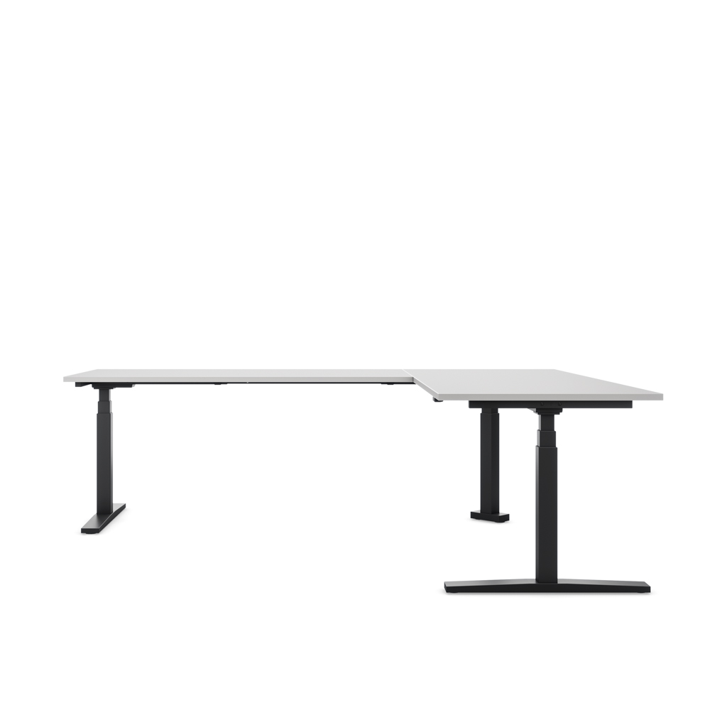 Höhenverstellbarer Eckschreibtisch Imperio® Lift Corner, Anbautisch links, Lichtgrau/Schwarz 240x180