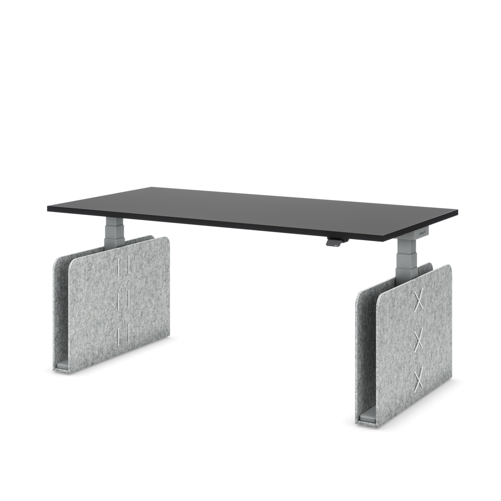 Höhenverstellbarer Schreibtisch Masterlift® Flex Akustix®-Edition, Rechteck Hellgrau, Schwarz Dekor/Silber 200x80