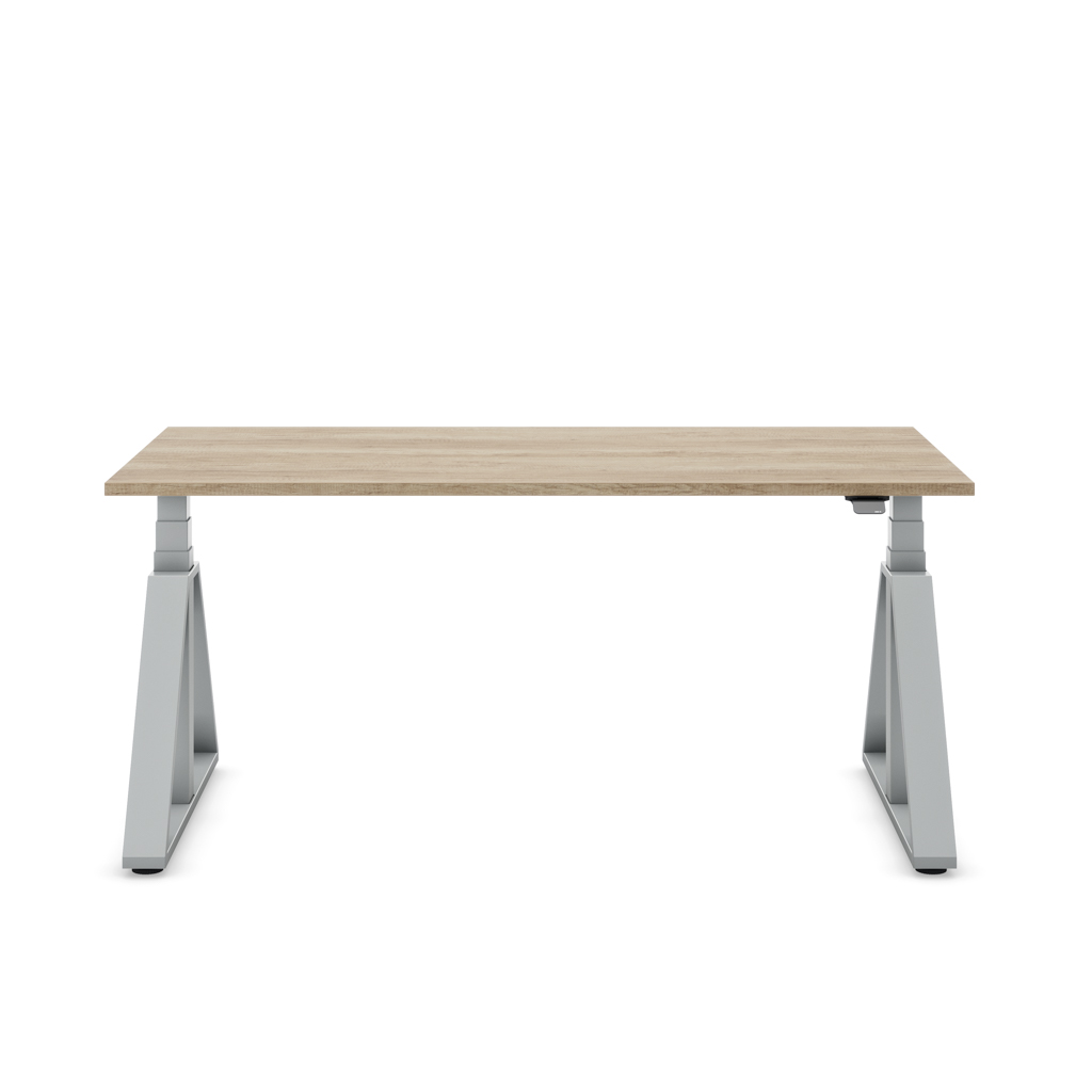 Höhenverstellbarer Schreibtisch Masterlift® Flex Loop-Edition, Stahl Trapez, Eiche Dekor/Silber 180x80