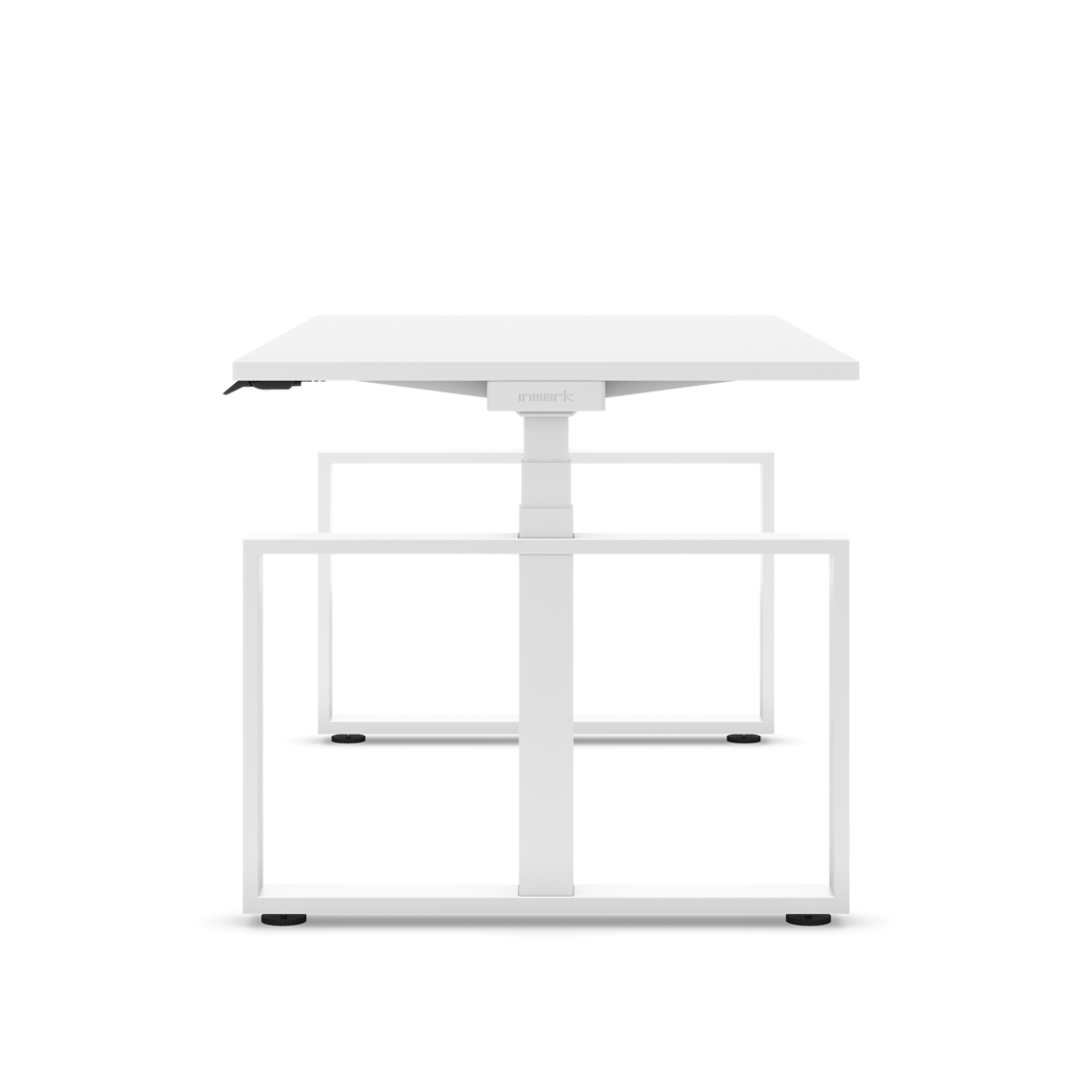 Höhenverstellbarer Schreibtisch Masterlift® Flex Loop-Edition, Stahl Rechteck, Weiss Dekor/Weiss 180x80