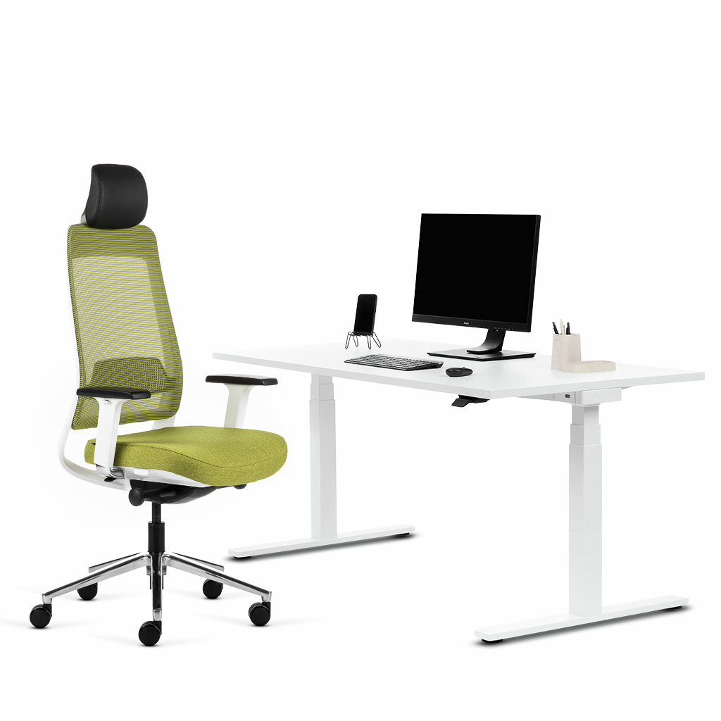 Inwerk Teamo® Original Plus - Bürostuhl mit Kopfstütze, Weiss/Grün