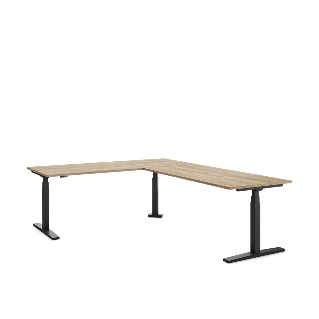 Höhenverstellbarer Eckschreibtisch Imperio® Lift Corner, Anbautisch rechts, Eiche Dekor/Schwarz 240x180