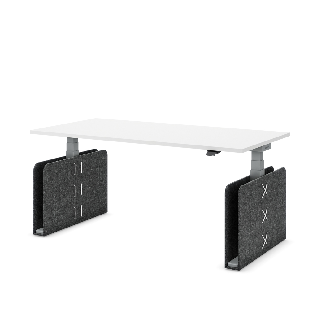 Höhenverstellbarer Schreibtisch Masterlift® Flex Akustix®-Edition, Rechteck Dunkelgrau, Weiss Dekor/Silber 180x80