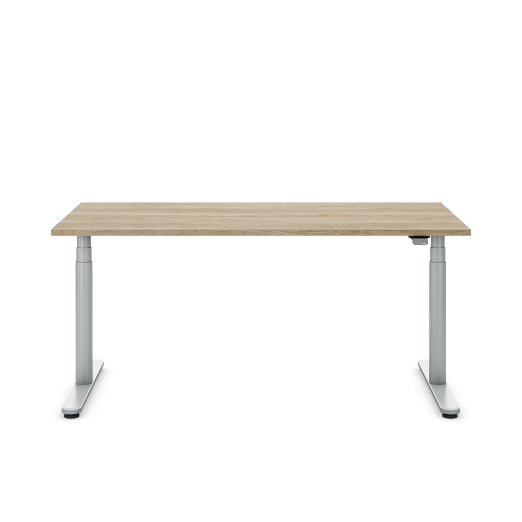 Höhenverstellbarer Schreibtisch Masterlift® Flex Basic rund, Eiche Dekor/Silber 180x80