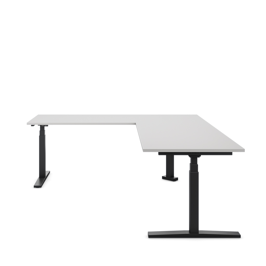 Höhenverstellbarer Eckschreibtisch Imperio® Lift Corner, Anbautisch rechts, Lichtgrau/Schwarz 240x180