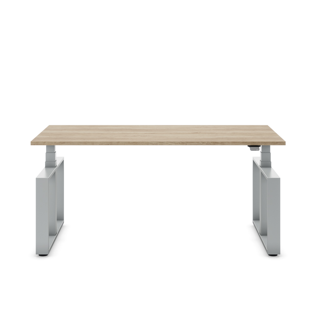 Höhenverstellbarer Schreibtisch Masterlift® Flex Loop-Edition, Stahl Rechteck, Eiche Dekor/Silber 180x80