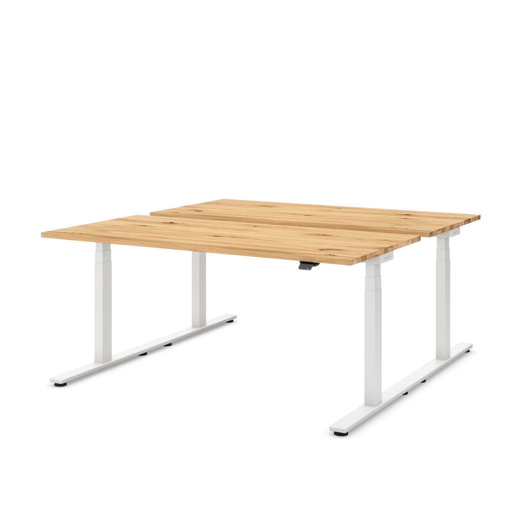 Höhenverstellbarer Team-Schreibtisch Masterlift® Flex Light, Eiche Massivholz/Weiss 160x80