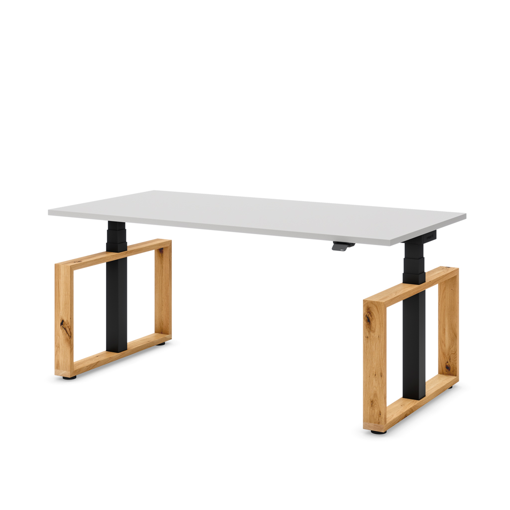 Höhenverstellbarer Schreibtisch Masterlift® Flex Loop-Edition, Holz Rechteck, Lichtgrau Dekor/Schwarz 160x80