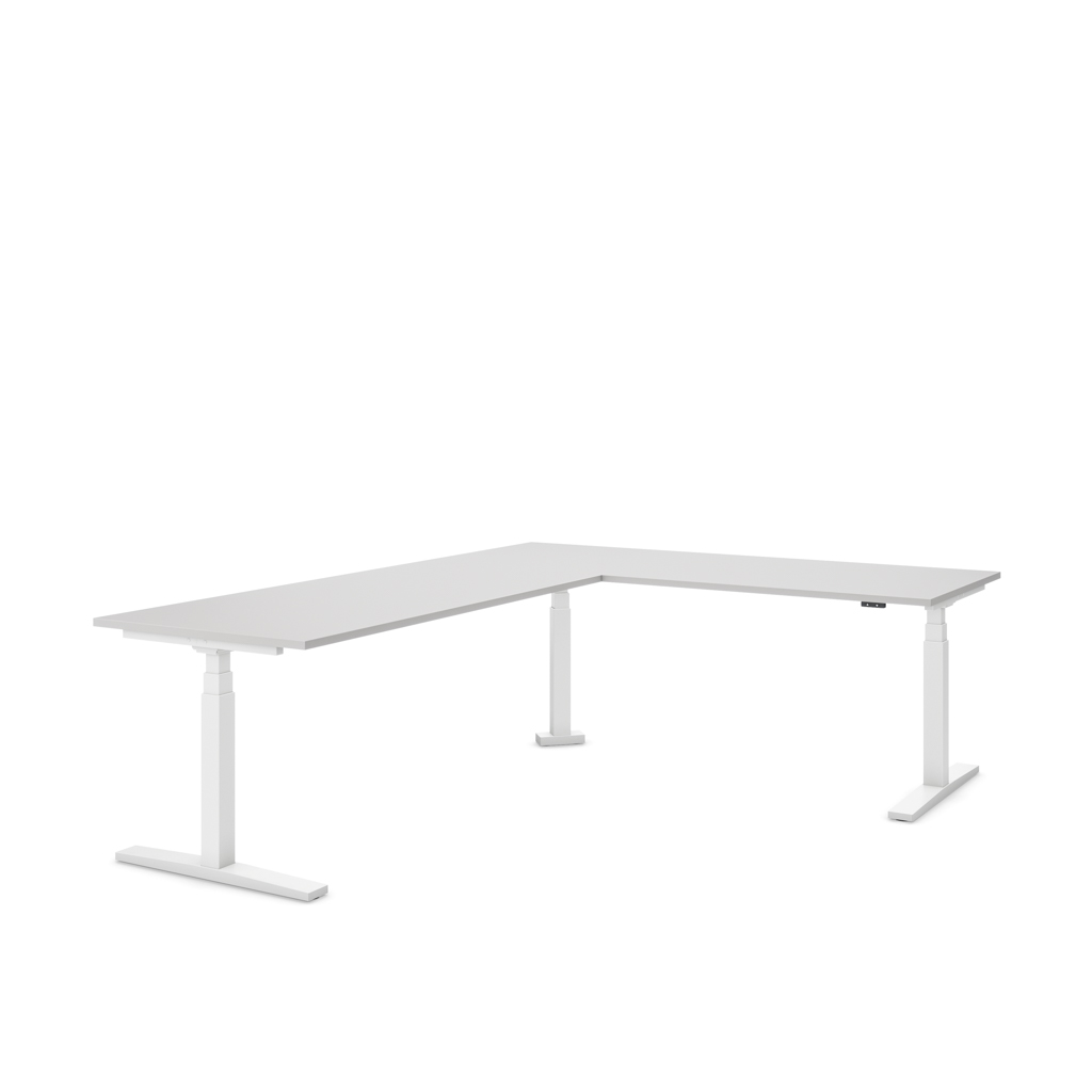 Höhenverstellbarer Eckschreibtisch Imperio® Lift Corner, Anbautisch links, Lichtgrau/Weiss 240x180