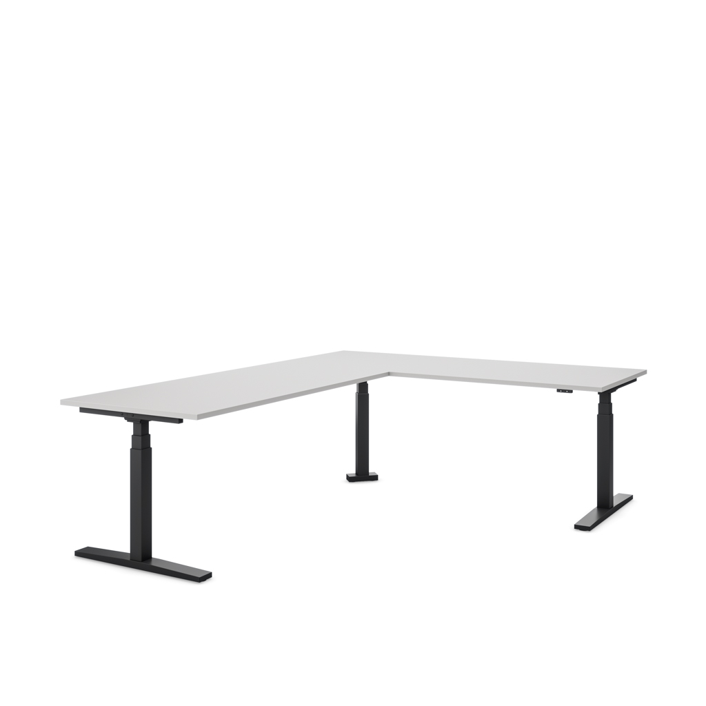 Höhenverstellbarer Eckschreibtisch Imperio® Lift Corner, Anbautisch links, Lichtgrau/Schwarz 240x180
