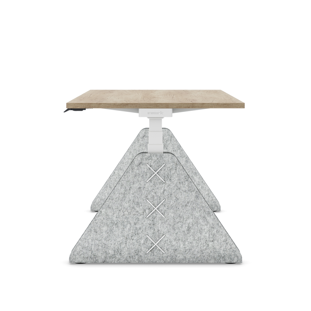 Höhenverstellbarer Schreibtisch Masterlift® Flex Akustix®-Edition, Trapez Hellgrau, Eiche Dekor/Weiss 160x80
