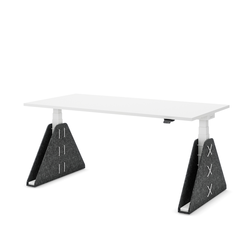Höhenverstellbarer Schreibtisch Masterlift® Flex Akustix®-Edition, Trapez Dunkelgrau, Weiss Dekor/Weiss 140x80