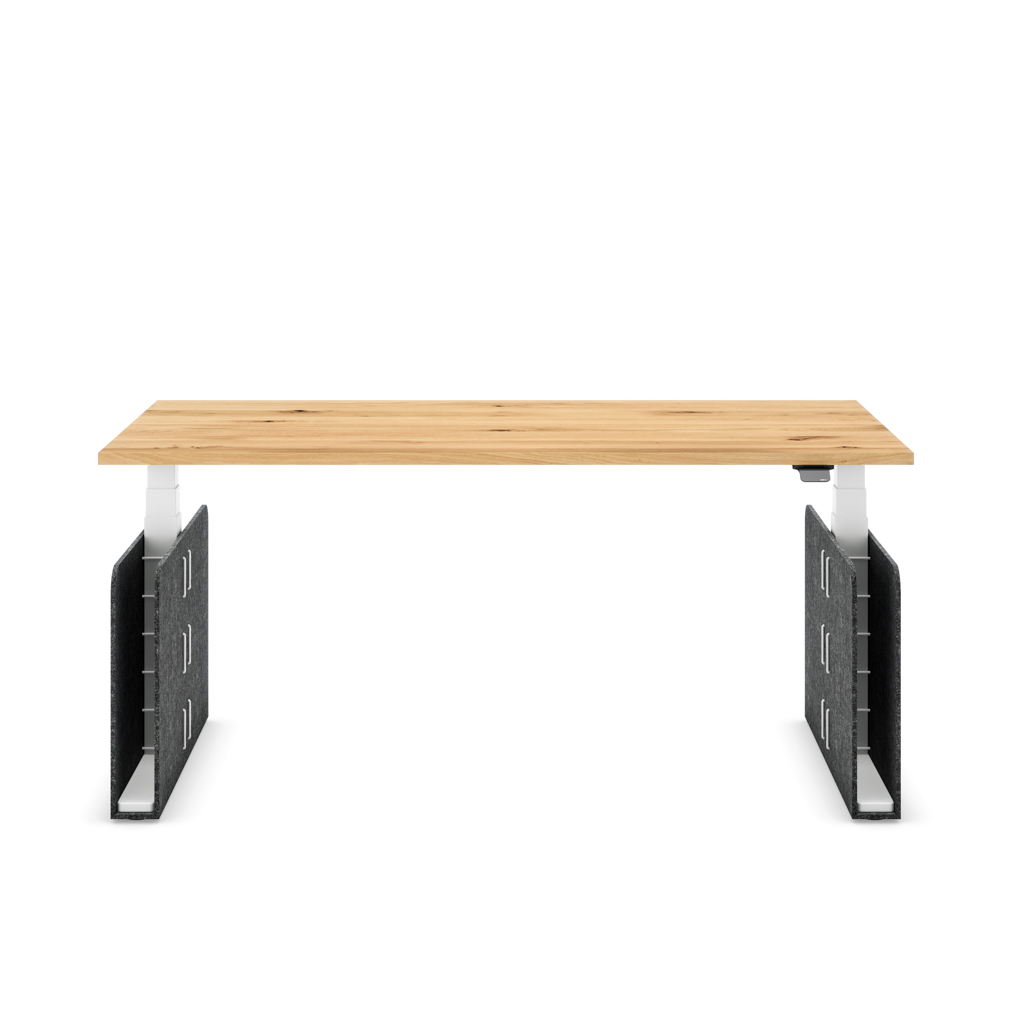 Höhenverstellbarer Schreibtisch Masterlift® Flex Akustix®-Edition, Rechteck Dunkelgrau, Eiche Massivholz/Weiss 160x80