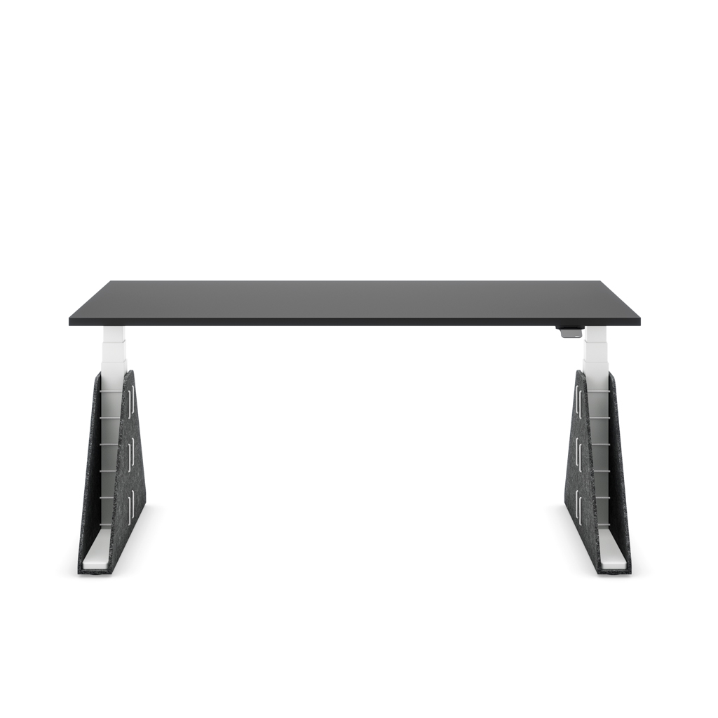 Höhenverstellbarer Schreibtisch Masterlift® Flex Akustix®-Edition, Trapez Dunkelgrau, Schwarz Dekor/Weiss 120x80