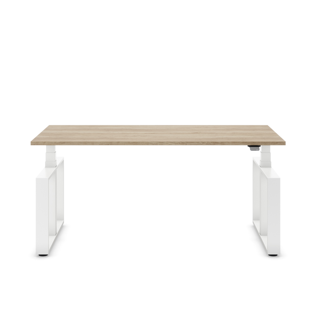 Höhenverstellbarer Schreibtisch Masterlift® Flex Loop-Edition, Stahl Rechteck, Eiche Dekor/Weiss 160x80