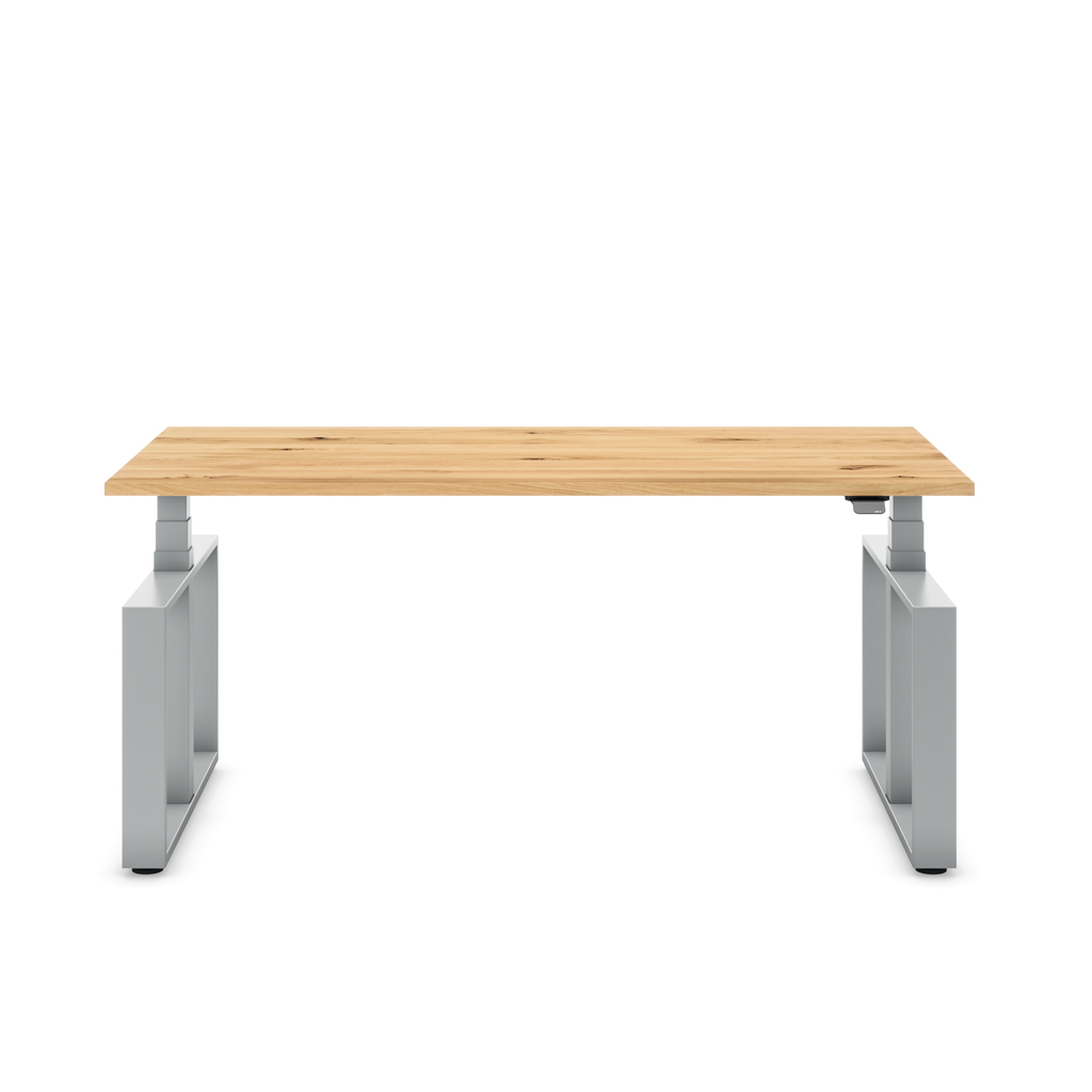 Höhenverstellbarer Schreibtisch Masterlift® Flex Loop-Edition, Stahl Rechteck, Eiche Massivholz/Silber 160x80
