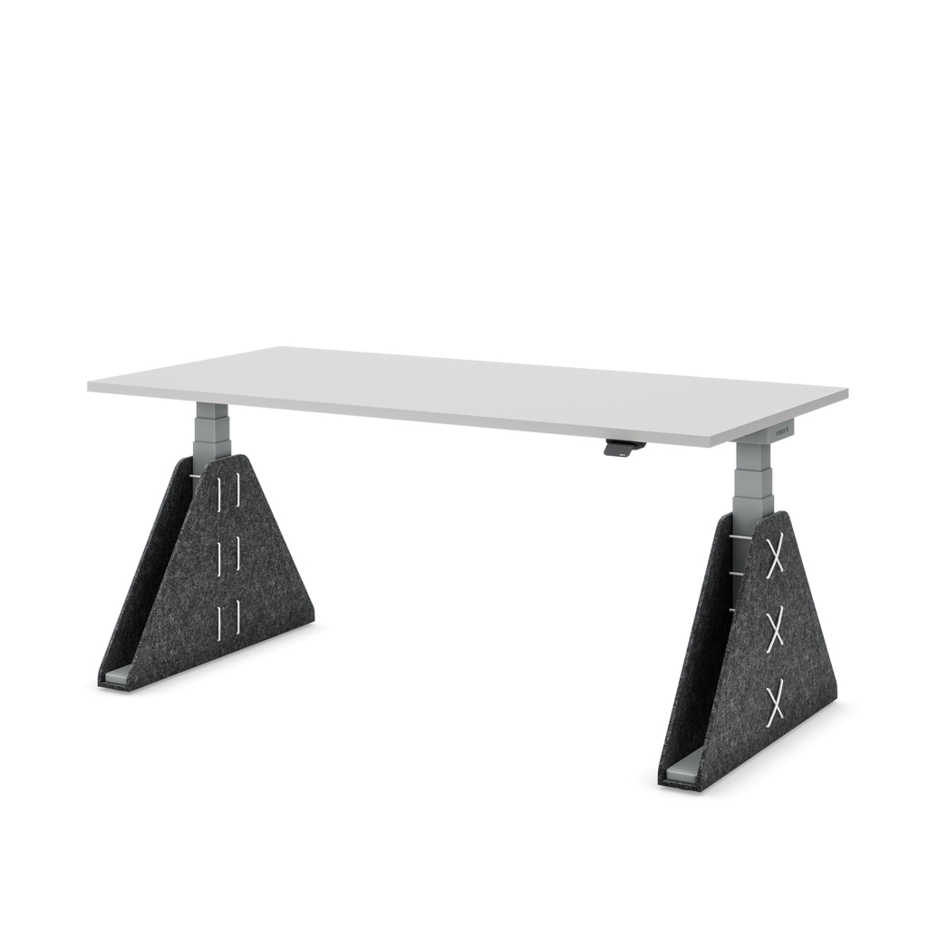 Höhenverstellbarer Schreibtisch Masterlift® Flex Akustix®-Edition, Trapez Dunkelgrau, Lichtgrau Dekor/Silber 180x80