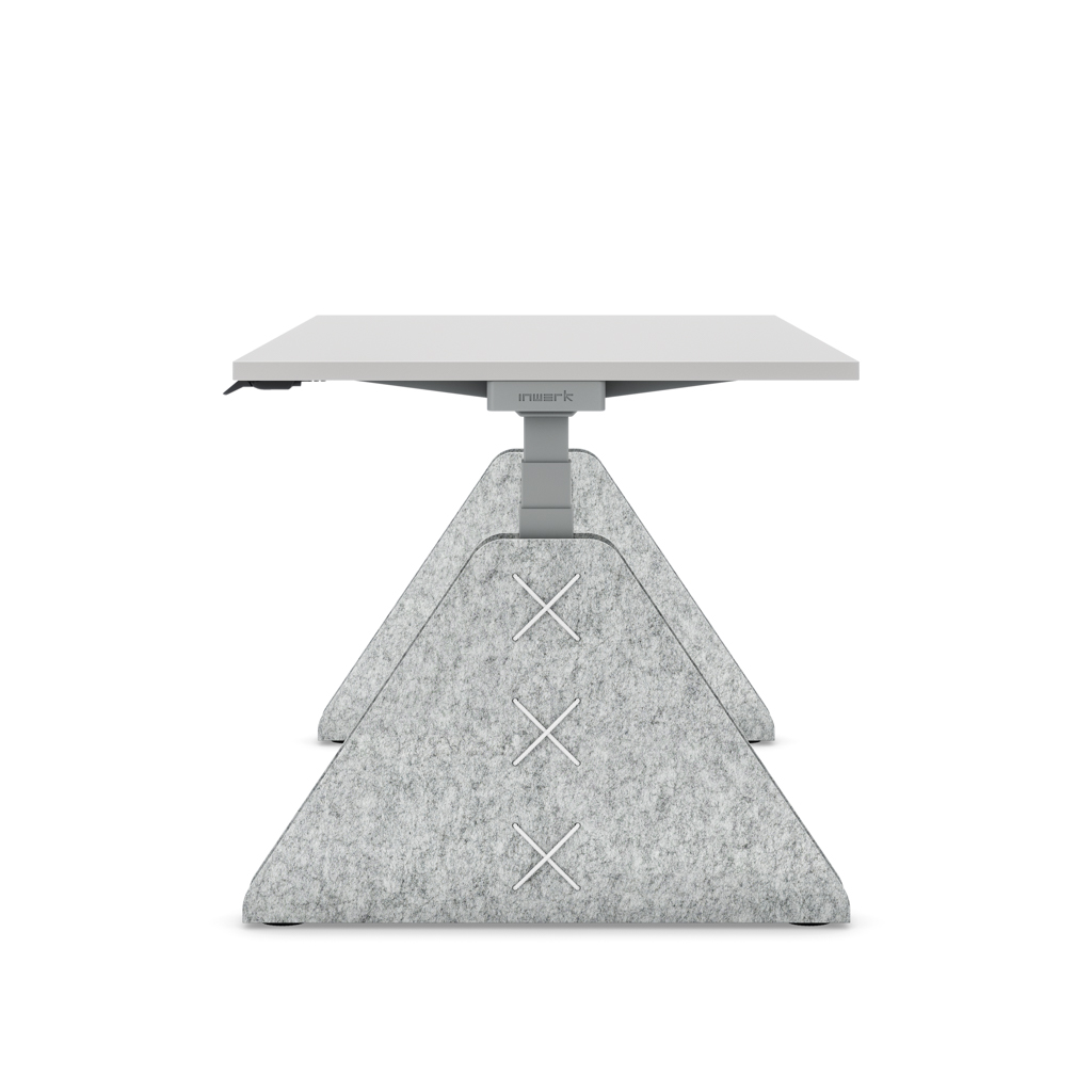 Höhenverstellbarer Schreibtisch Masterlift® Flex Akustix®-Edition, Trapez Hellgrau, Lichtgrau Dekor/Silber 180x80