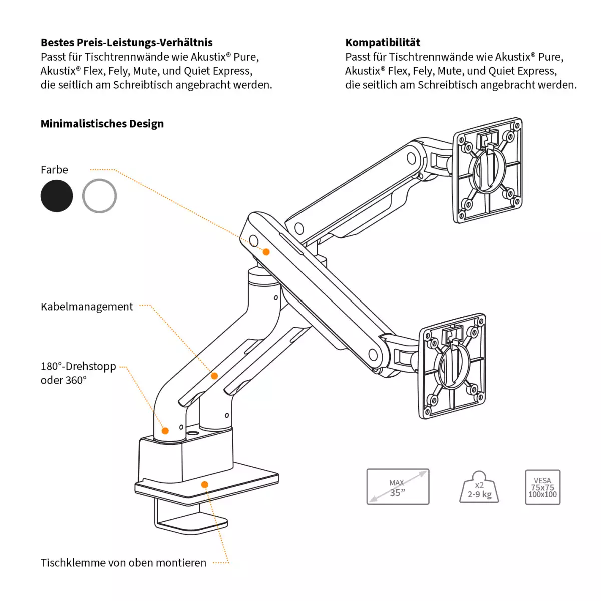 Monitorarm Inwerk® Duo Fit Weiss