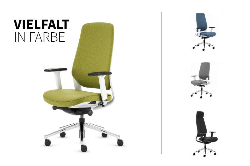 Teamo® Plush - Ergonomischer Bürostuhl mit Kopfstütze, Vollpolster, Weiss/Grün