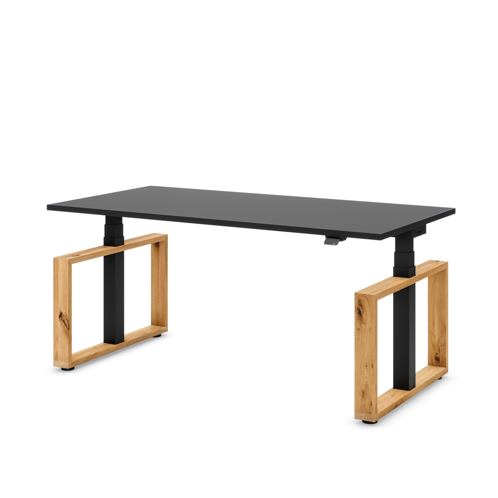 Höhenverstellbarer Schreibtisch Masterlift® Flex Loop-Edition, Holz Rechteck, Schwarz Dekor/Schwarz 120x80