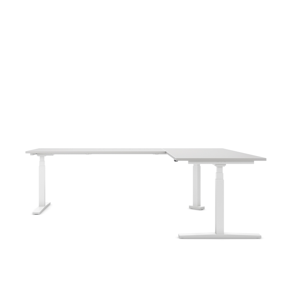 Höhenverstellbarer Eckschreibtisch Imperio® Lift Corner, Anbautisch links, Lichtgrau/Weiss 240x180