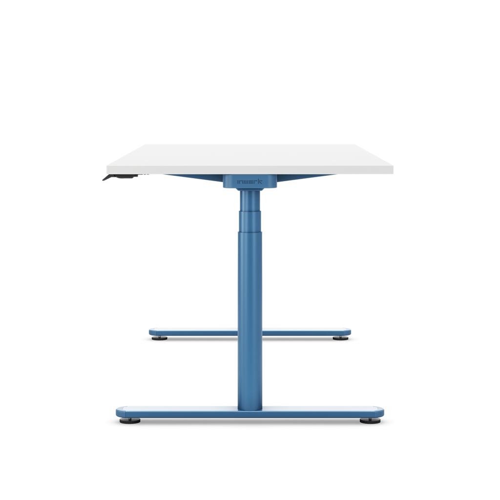 Höhenverstellbarer Schreibtisch Masterlift® Flex Basic rund, Weiss/Brillantblau 200x80